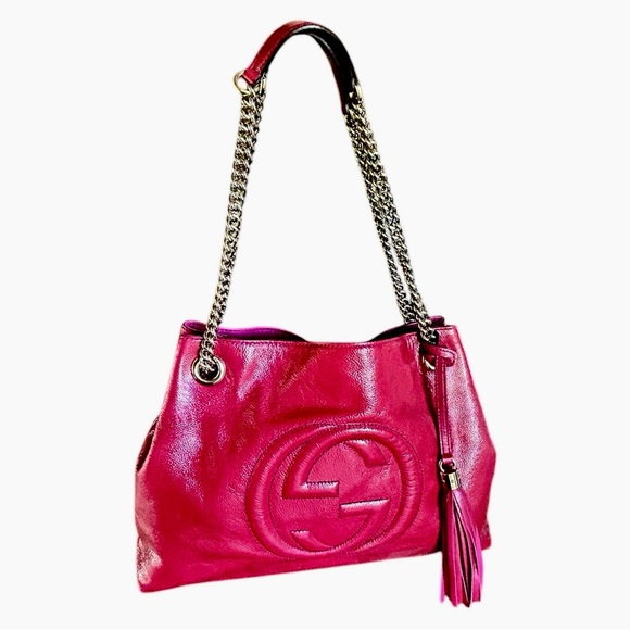 AUTH GUCCI Large Soho Fuchsia Chain Shoulder Bag NWOT - Picture 2 of 7